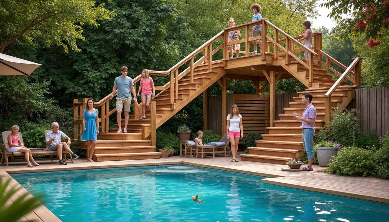 Illustration: Comprendre les différents modèles d’escaliers en bois pour piscine hors sol