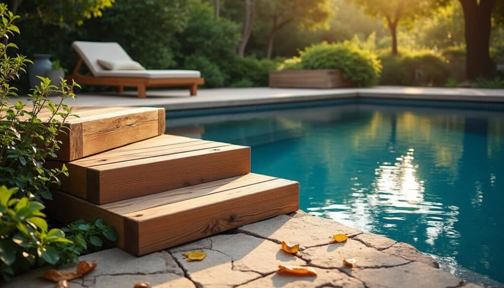 Escalier pour piscine hors sol en bois : solide, sûr et esthétique