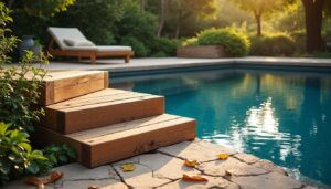 Escalier pour piscine hors sol en bois : solide, sûr et esthétique
